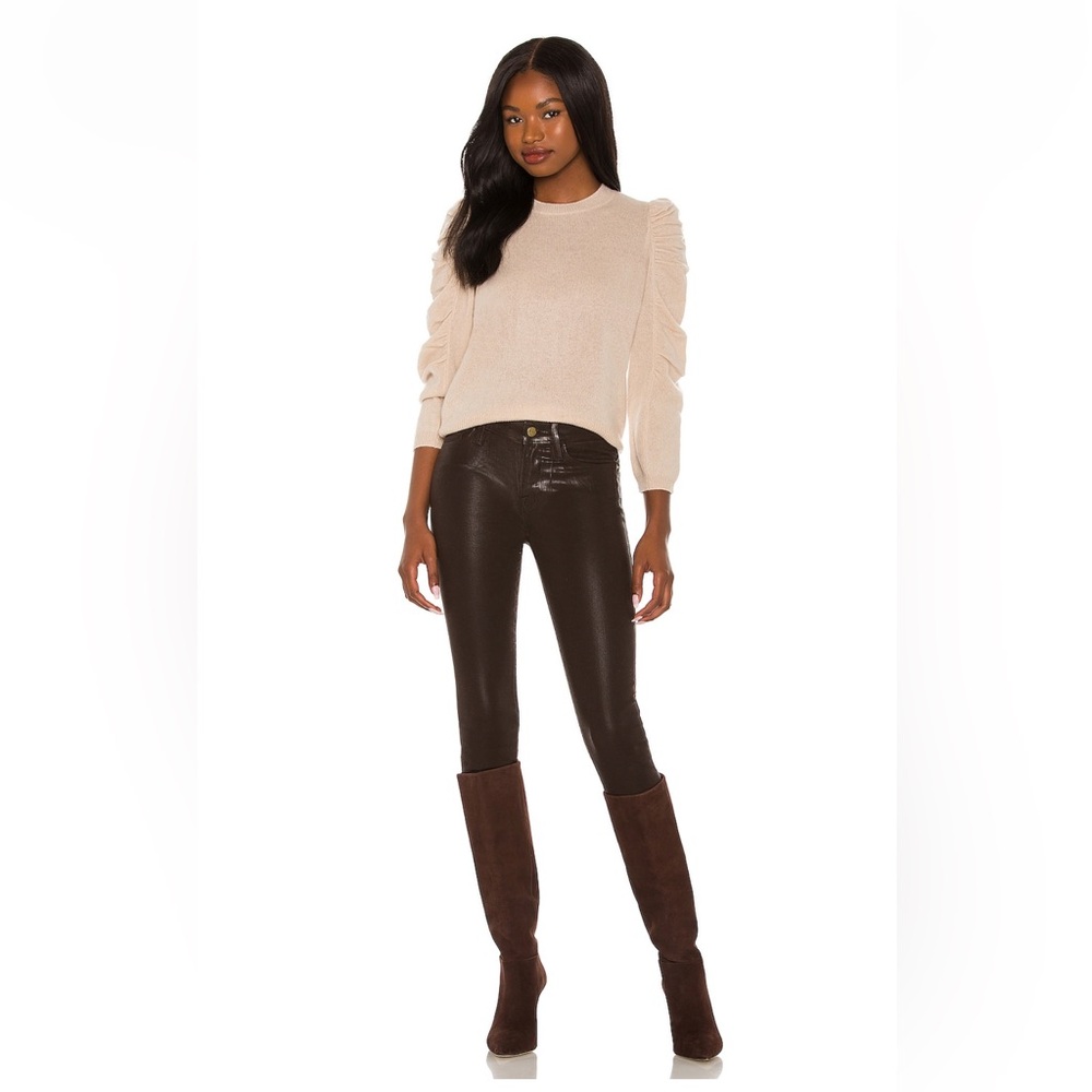 FRAME Le Skinny De Jeanne Coated Skinny Jeans in Brown / Mahogany